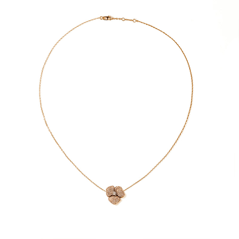 AS29 Bloom Small Flower Dark Pink Sapphire Necklace in Rose Gold