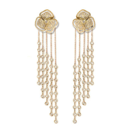 Bloom Small  Halo White Diamonds Long Earrings