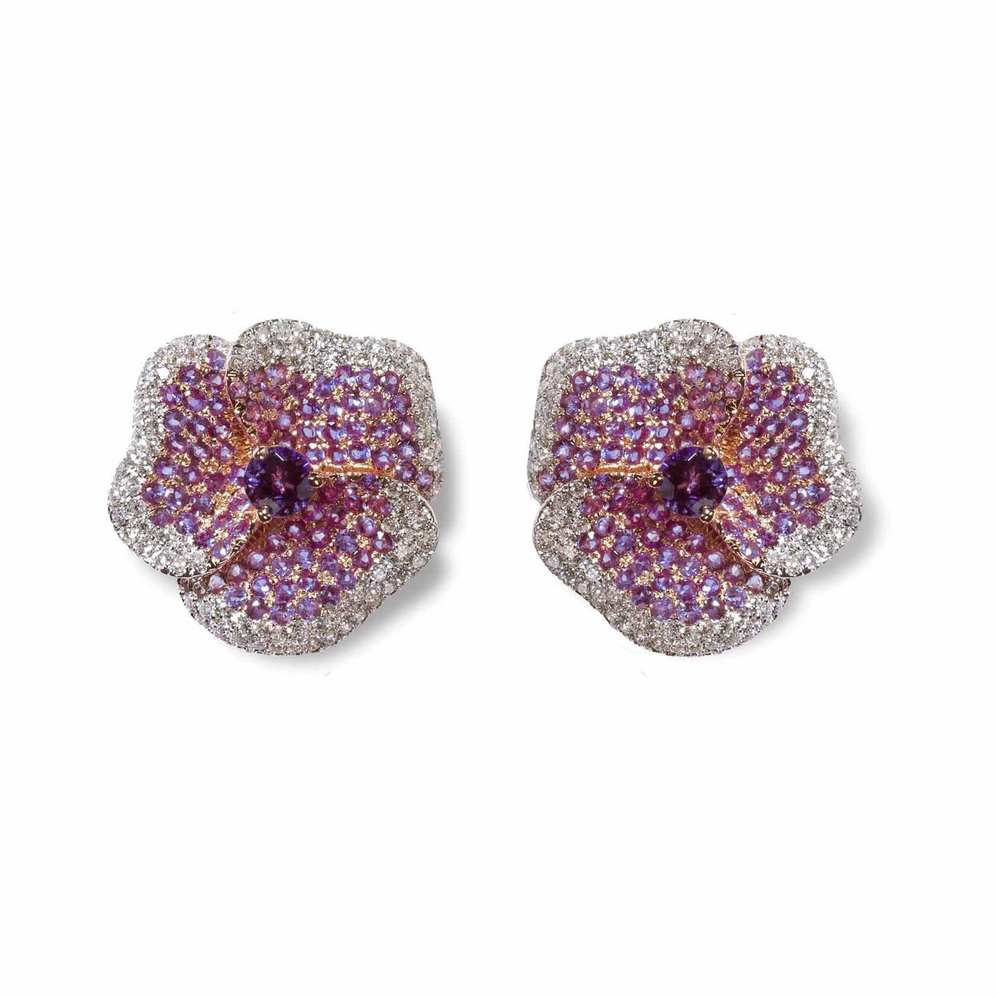 Bloom Medium Flower Amethyst Earrings in Rose Gold