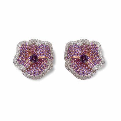 Bloom Medium Flower Amethyst Earrings in Rose Gold