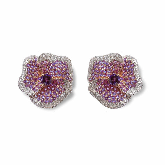 Bloom Medium Flower Amethyst Earrings in Rose Gold