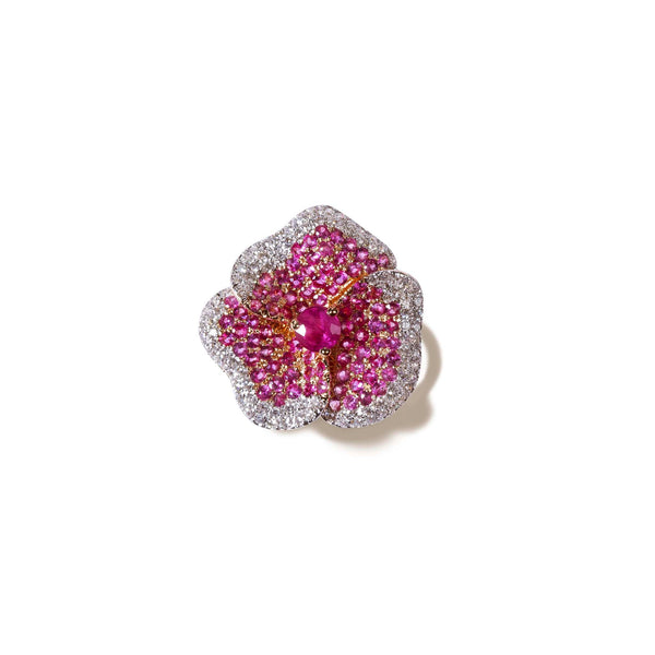 Bloom Medium Flower Dark Pink Sapphire Ring in Rose Gold