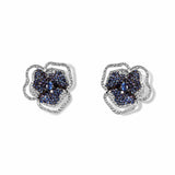 Bloom Small Flower Halo Blue Sapphire Earrings in White Gold