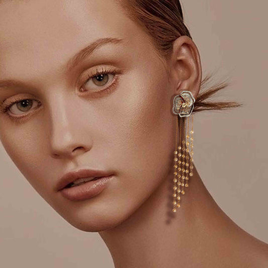 Bloom Medium Flower Halo White Diamonds Long Earrings