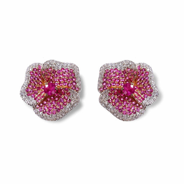 Bloom Medium Flower Pink Sapphire Earrings in Rose Gold