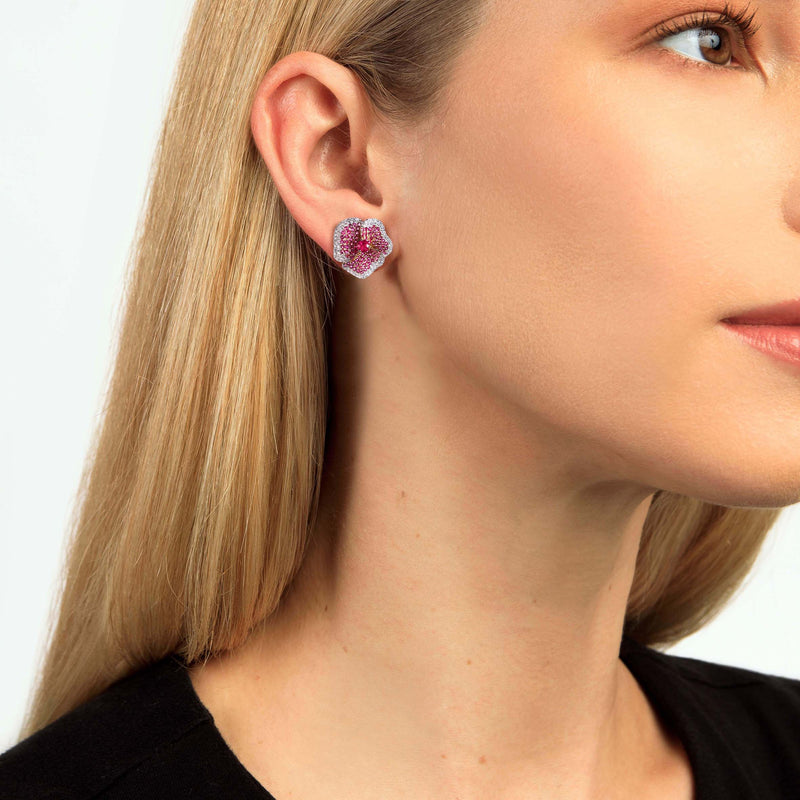 Bloom Medium Flower Pink Sapphire Earrings in Rose Gold