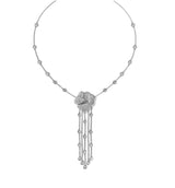 Bloom Large Flower Diamond Long Dropping Necklace in White Gold