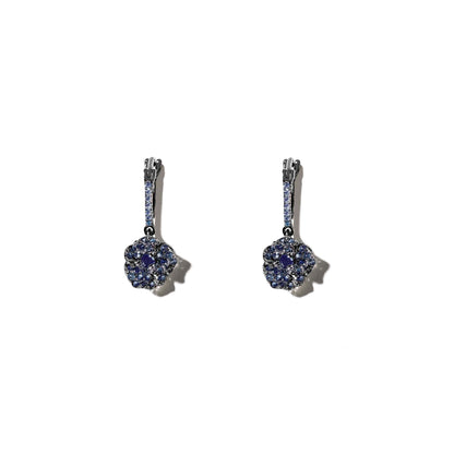 Bloom Petit Flower Blue Sapphire Hoop Earrings in Black Gold
