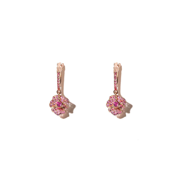 Bloom Petit Flower Light Pink Sapphires Hoop Earrings in Rose Gold