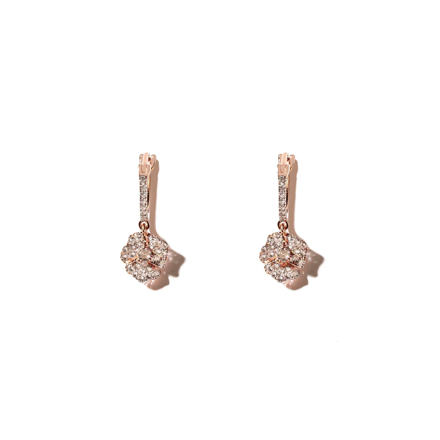 Bloom Petit Flower White Diamonds Hoop Earrings in Gold