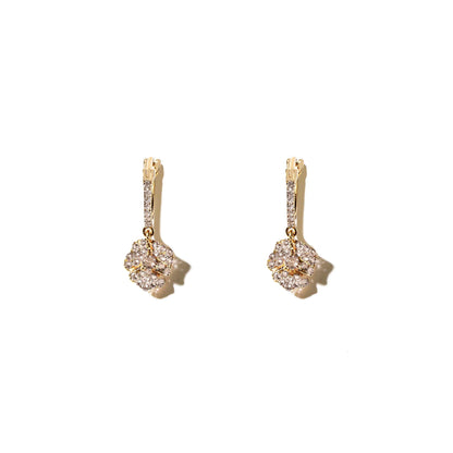 Bloom Petit Flower White Diamonds Hoop Earrings in Gold