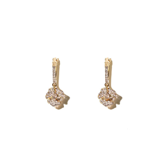 Bloom Petit Flower White Diamonds Hoop Earrings in Gold