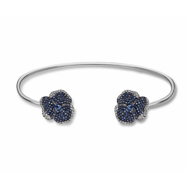 Bloom Small Flower Blue Sapphire Bangle in White Gold