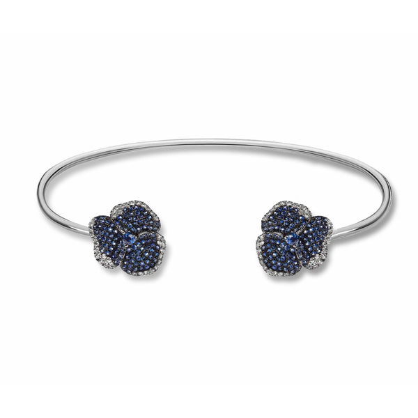 Bloom Small Flower Blue Sapphire Bangle in White Gold – AS29