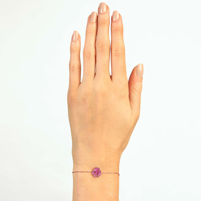 Bloom Mini Flower Dark Pink Sapphire Bracelet in Rose Gold