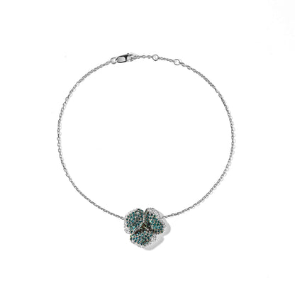 Bloom Small Flower White and Blue Diamond Bracelet in White Gold