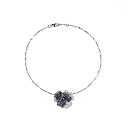 Bloom Small Flower Blue Sapphires Bracelet in White Gold