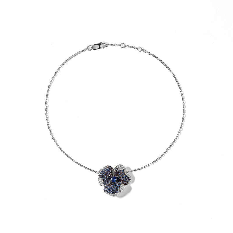 Bloom Small Flower Blue Sapphires Bracelet in White Gold