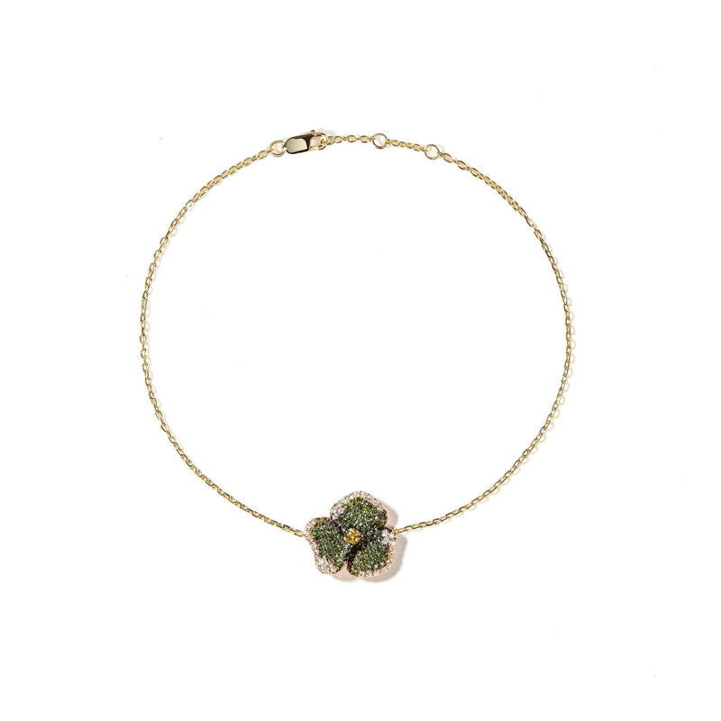 Bloom Small Flower Green Diamonds and Yellow Sapphire Bracelet in Yellow Gold