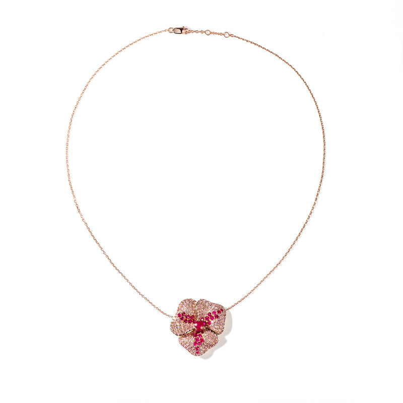 Bloom Large Flower Pink Sapphire Necklace in Rose Gold
