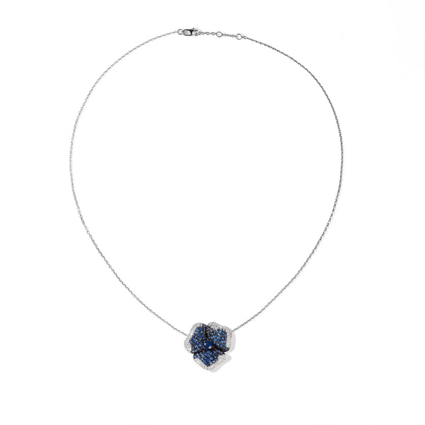 Bloom Medium Flower Blue Sapphire Necklace in White Gold