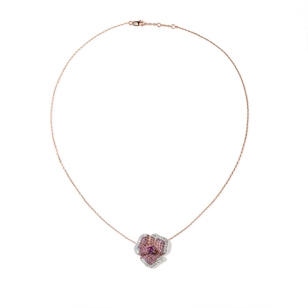 Bloom Medium Flower Amethyst Necklace in Rose Gold