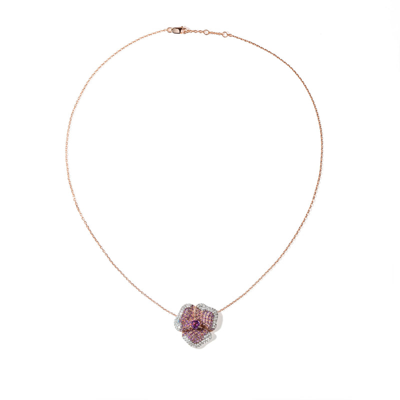 Bloom Medium Flower Amethyst Necklace in Rose Gold