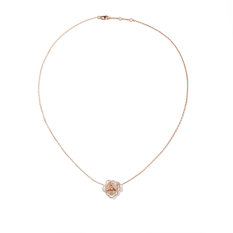 AS29 Bloom Large Flower Pink Sapphire Long Dropping Necklace in Rose Gold