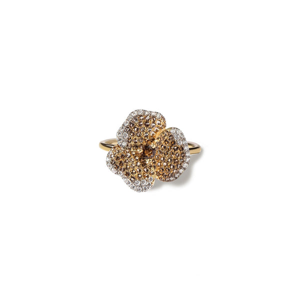 Bloom Small Flower Ring with Smoky Quartz in Yellow Gold