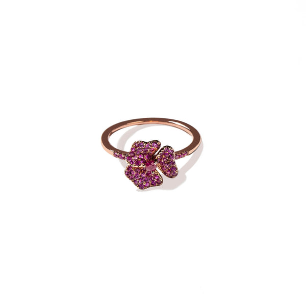 Bloom Mini Flower Dark Pink Sapphire Ring in Rose Gold
