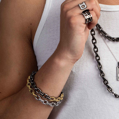 18K White and Yellow Gold Bold Links Chain Bracelet