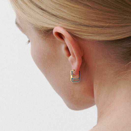 DNA Stone Blue Enamel Single Earring  in Yellow Gold