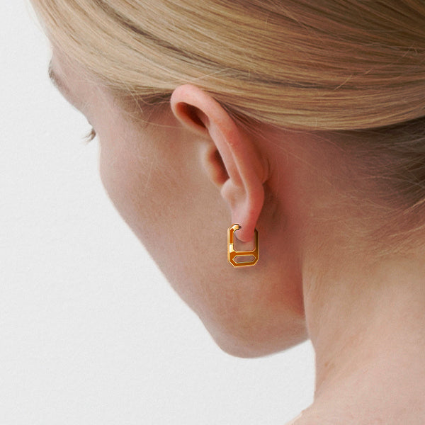 DNA Saffron Enamel Single Earring  in Yellow Gold