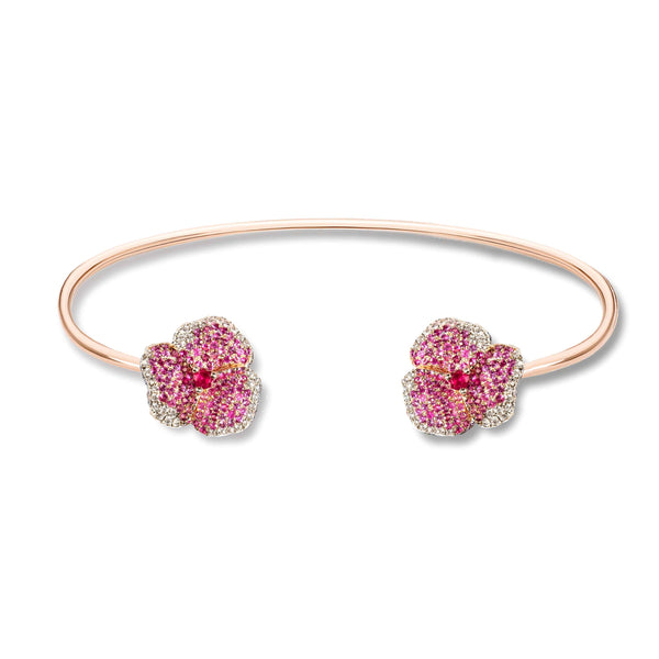 Bloom Small Flower Pink Sapphire Bangle in Rose Gold