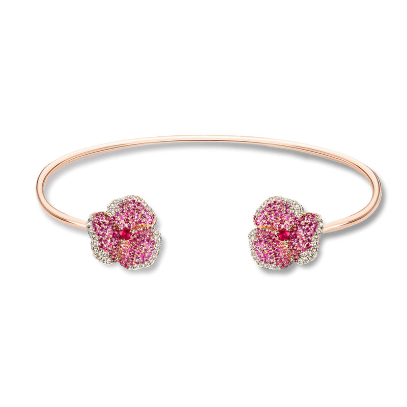 Bloom Small Flower Pink Sapphire Bangle in Rose Gold