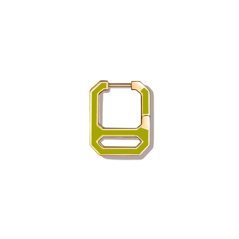DNA Apple Green  Enamel Single Earring  in Yellow Gold