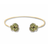 Bloom Small Flower Natural and Green Diamond Bangle in Yellow Gold