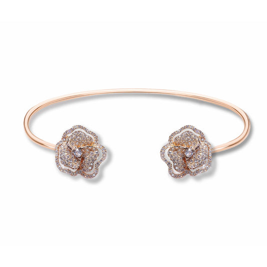 Bloom Mini Flower Halo Diamond Bangle in Rose Gold