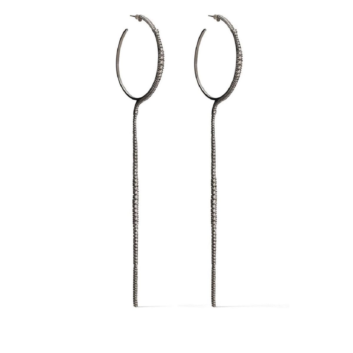 Icicle Long Diamond Hoop Earrings