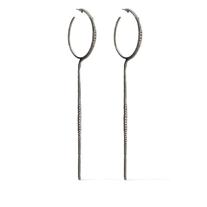 Icicle Long Diamond Hoop Earrings