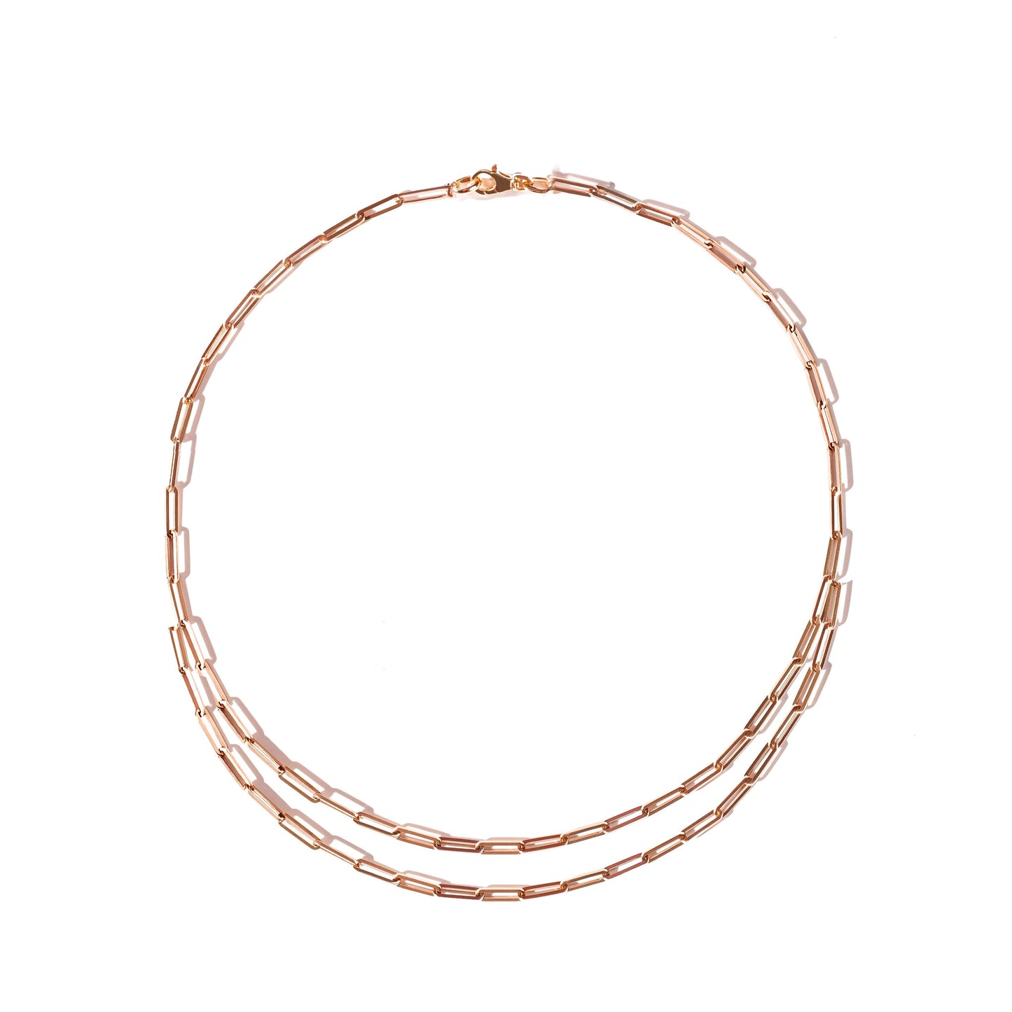 Paperclip Double Chain Necklace in 18K Gold