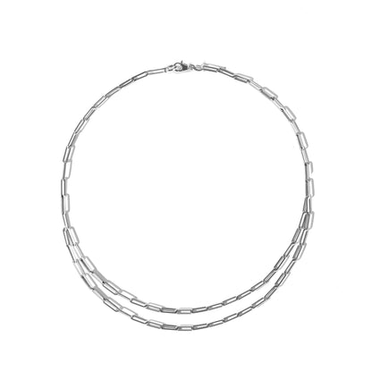 Paperclip Double Chain Necklace in 18K Gold