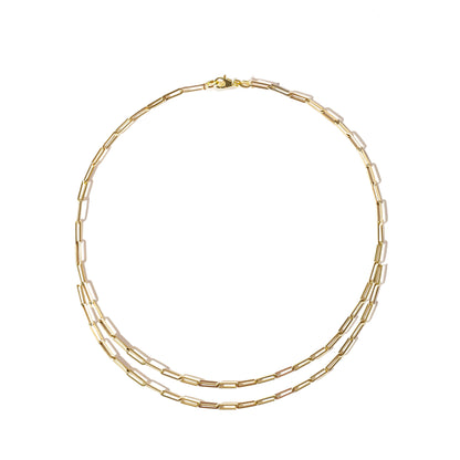 Paperclip Double Chain Necklace in 18K Gold
