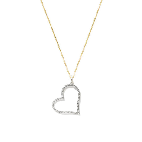 14K White Gold Jumbo Pave Heart Necklace