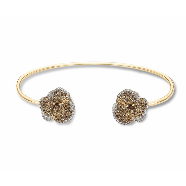 Bloom Small Flower Smoky Quartz Bangle in Yellow Gold