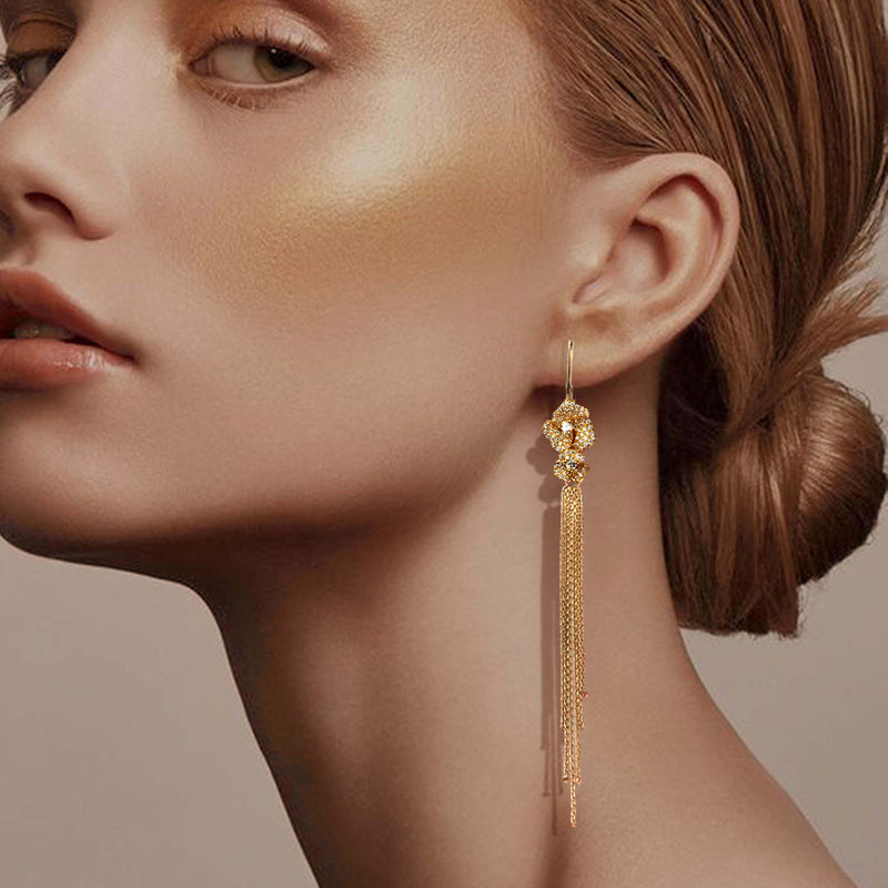 2023 Personality Temperament Golden Earrings Luxury Jewelry Metal Flower  Tassel Earrings – the best products in the Joom Geek online store