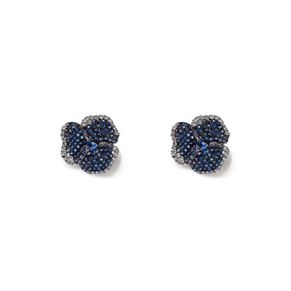 Bloom Small  Flower Blue Sapphire Earrings in White Gold