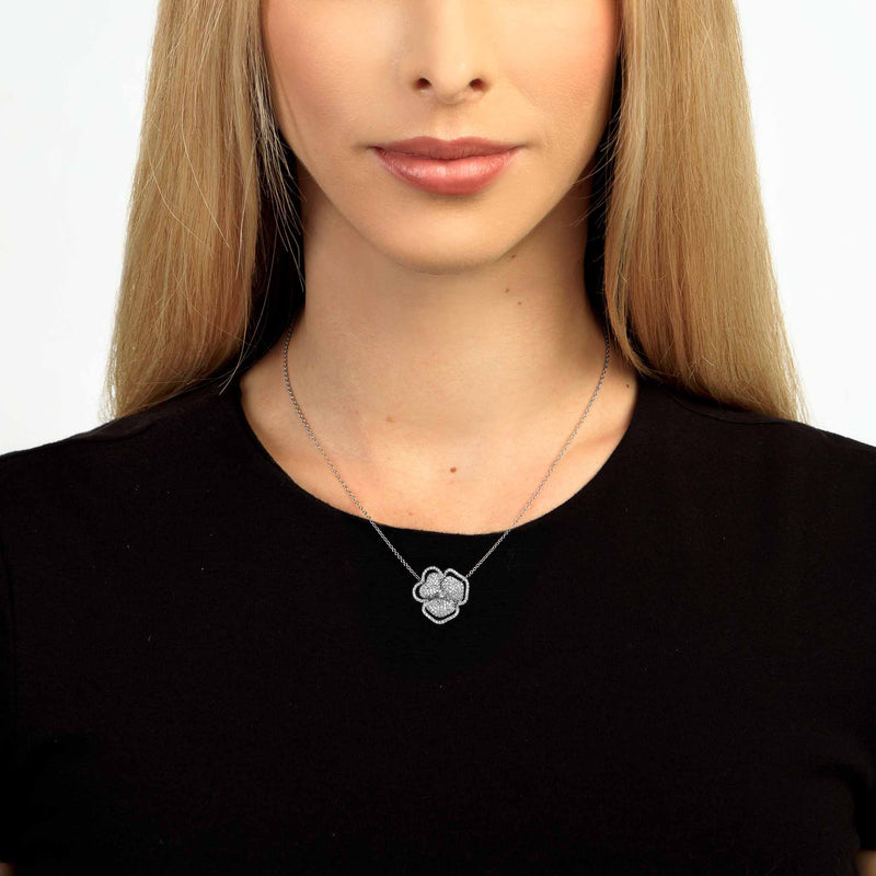 Bloom Small Flower Halo White Diamond Necklace