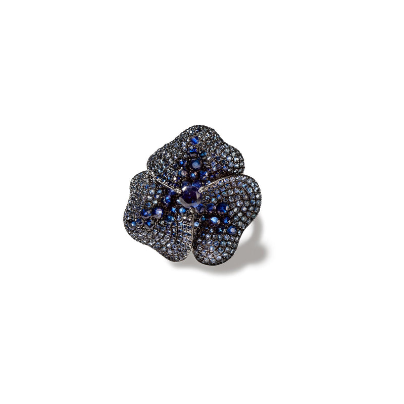 Bloom 25mm Flower Ring with Blue Sapphires