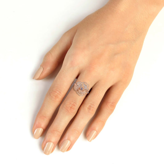 Bloom Mini Flower Halo White Diamond Ring With Blue Sapphire